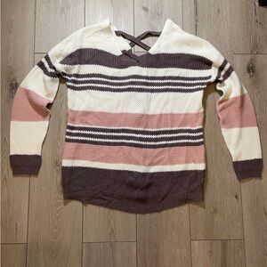 Love Circle Maternity Cozy Warm Comfort Striped Knit Sweater M with Cross Back